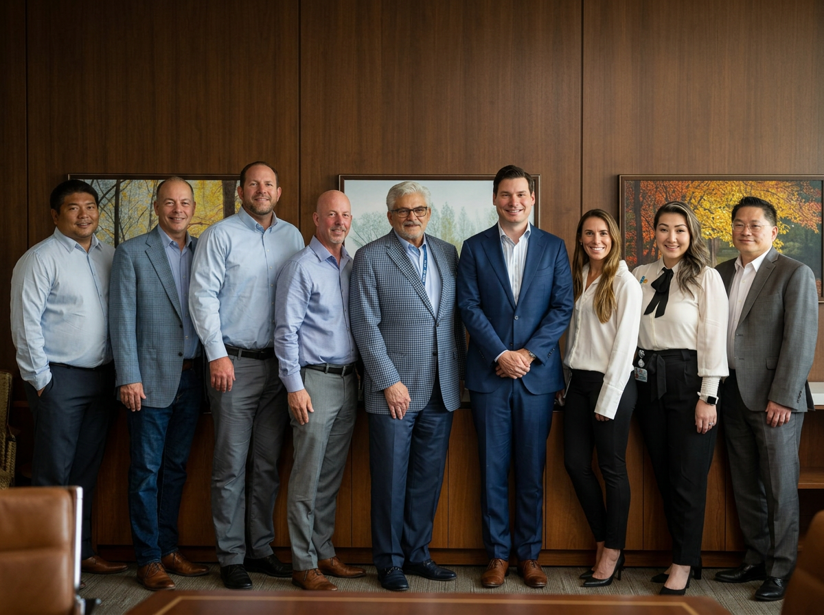 ACQA representatives gathered in an office meeting room